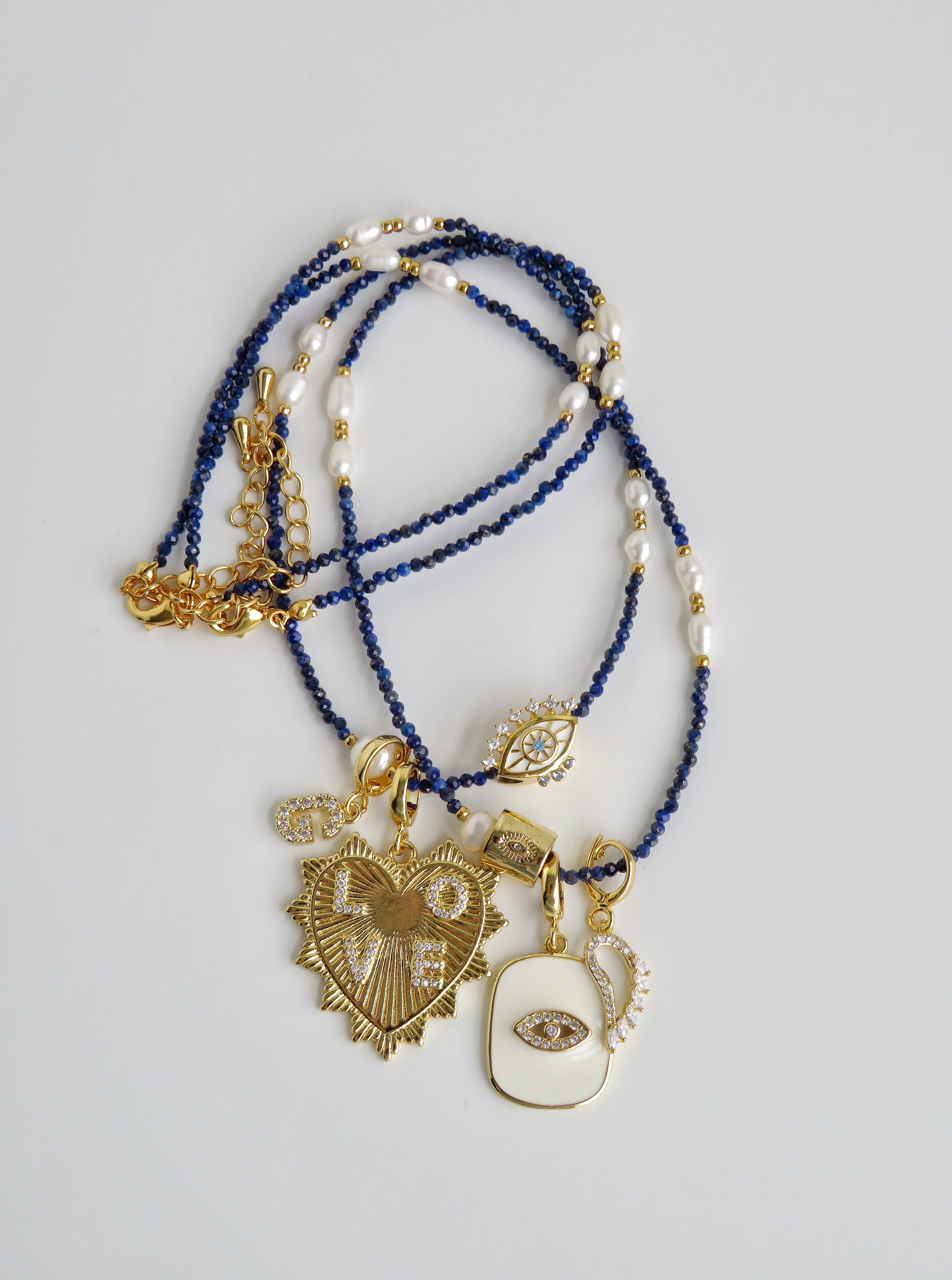 Balance and Communication- Lapis Lazuli Pearl Wrap Bracelet - Necklace