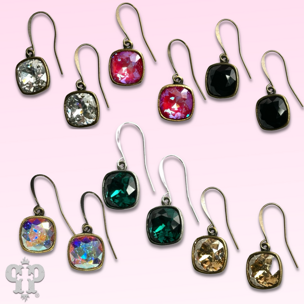 Square crystal earring with 12mm crystals from Swarovski®
