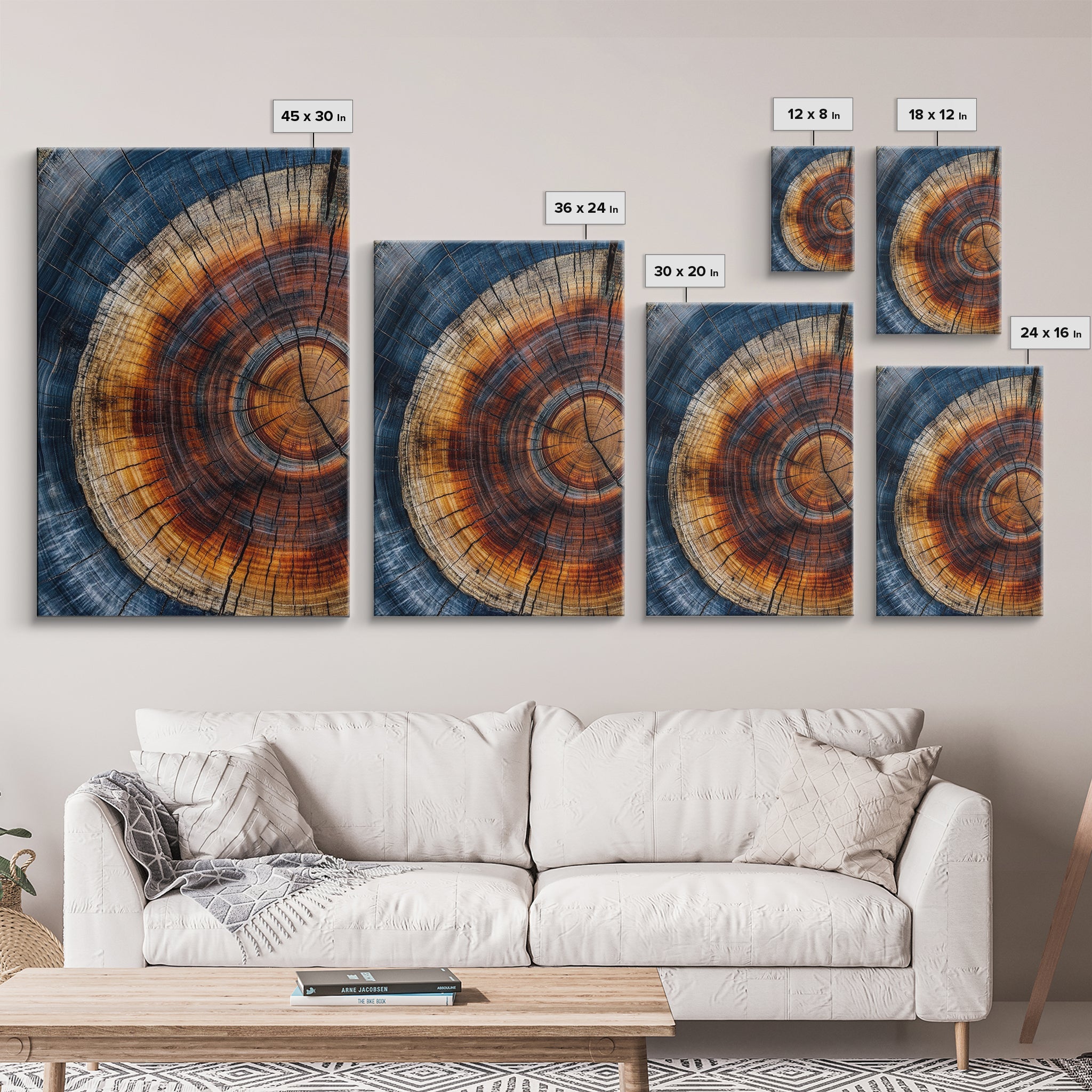 Modern Farmhouse Decor - Tree Rings - Framed Wall Art Canvas Print - Abstract Colorful Tree Ring Wall Decor - Minimalist Modern Farmhouse Boho