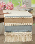 Fennco Styles Textured Boho 100% Wool Decorative Table Runner 16" W x 72" L - Blue Woven Bohemian Table Cover for Home Décor, Dining Table, Banquets and Special Occasion