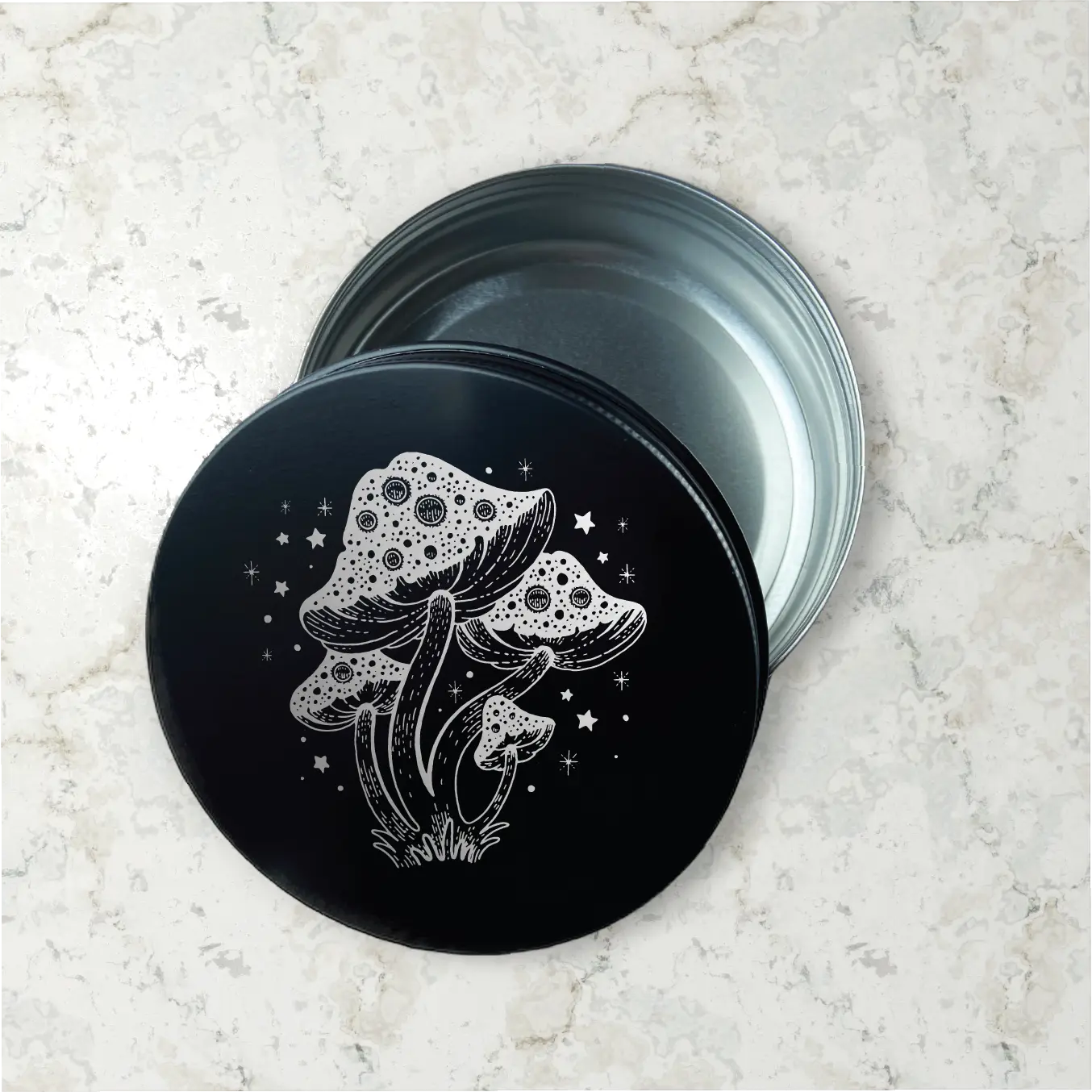 Mushroom engraved 4oz metal herb stash/storage container