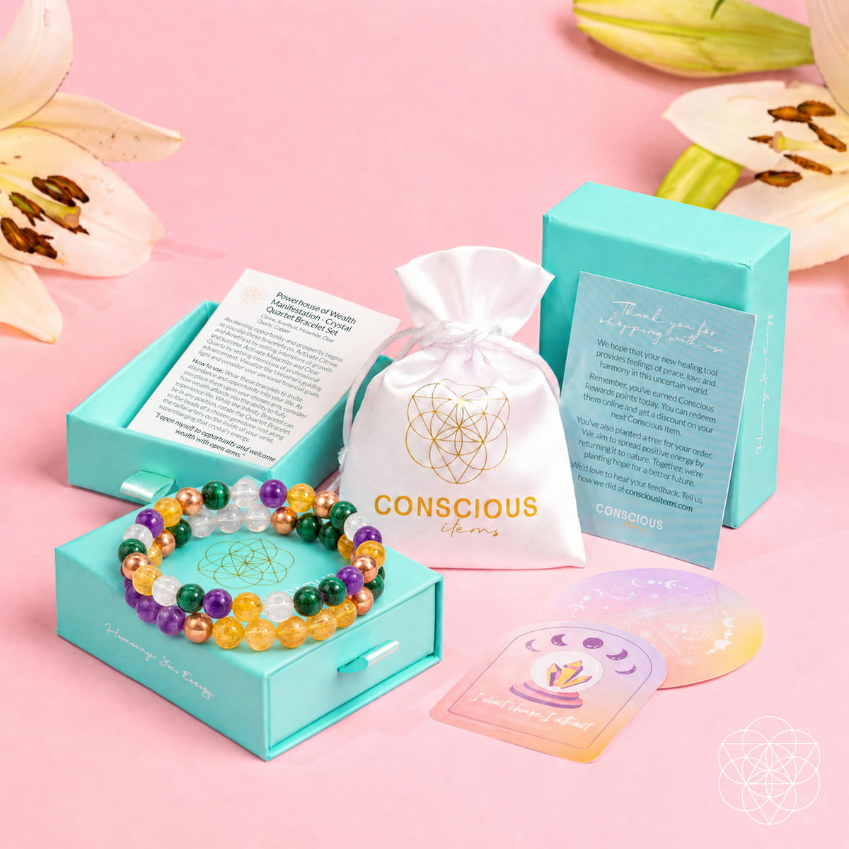 Powerhouse of Wealth Manifestation - Crystal Quartet Bracelet Set