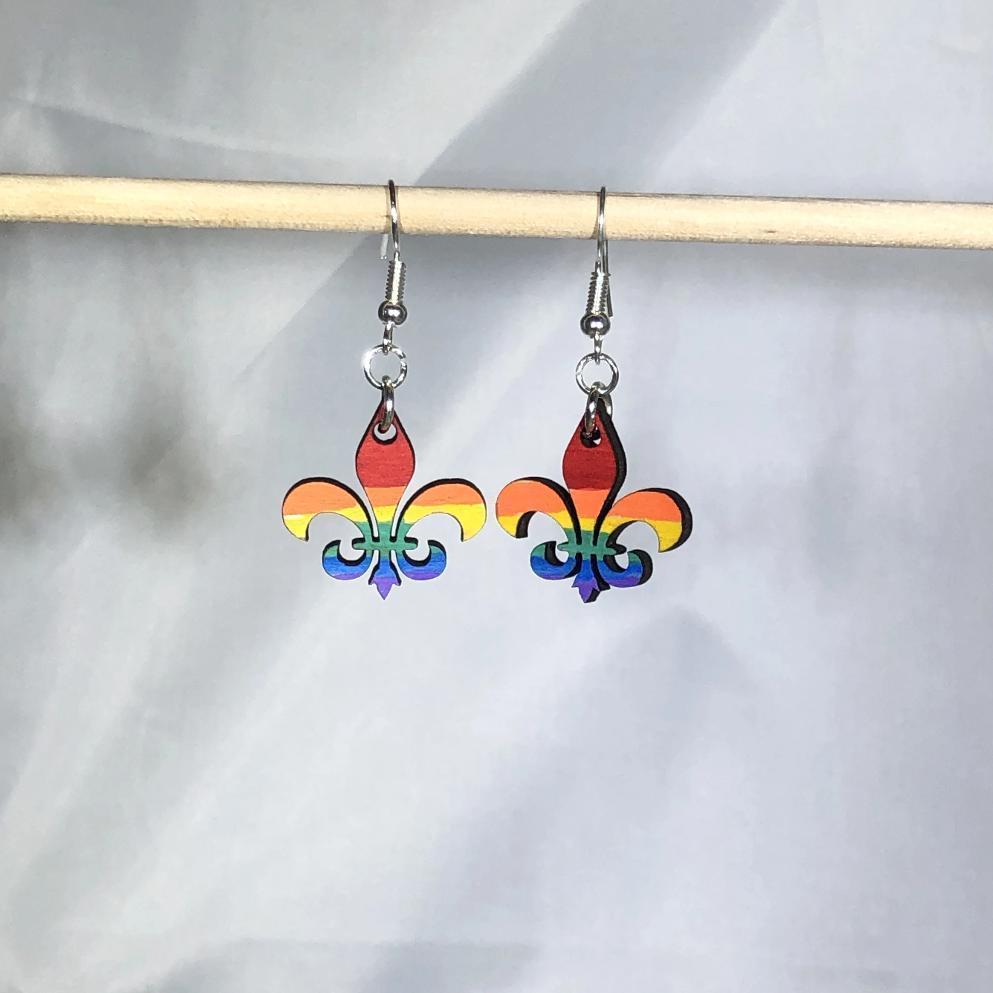 Louisiana Fleur-de-lis Pride Wooden Dangle Earrings | LGBTQ Jewelry